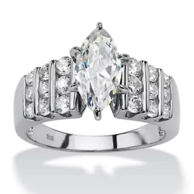 2.85 Cttw Marquise Cut Cubic Zirconia Ring Platinum Plated .925 Sterling Silver