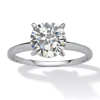 2 Carat Round Cubic Zirconia Solitaire Ring Solid 10k White Gold