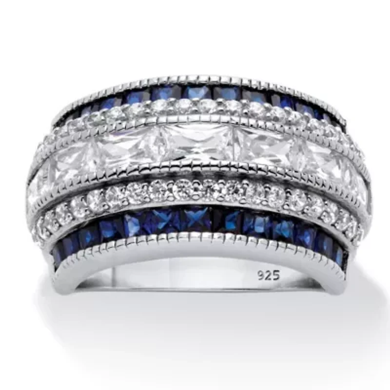 6.48 Cttw. Cubic Zirconia and Simulated Sapphire Platinum-plated Silver Ring