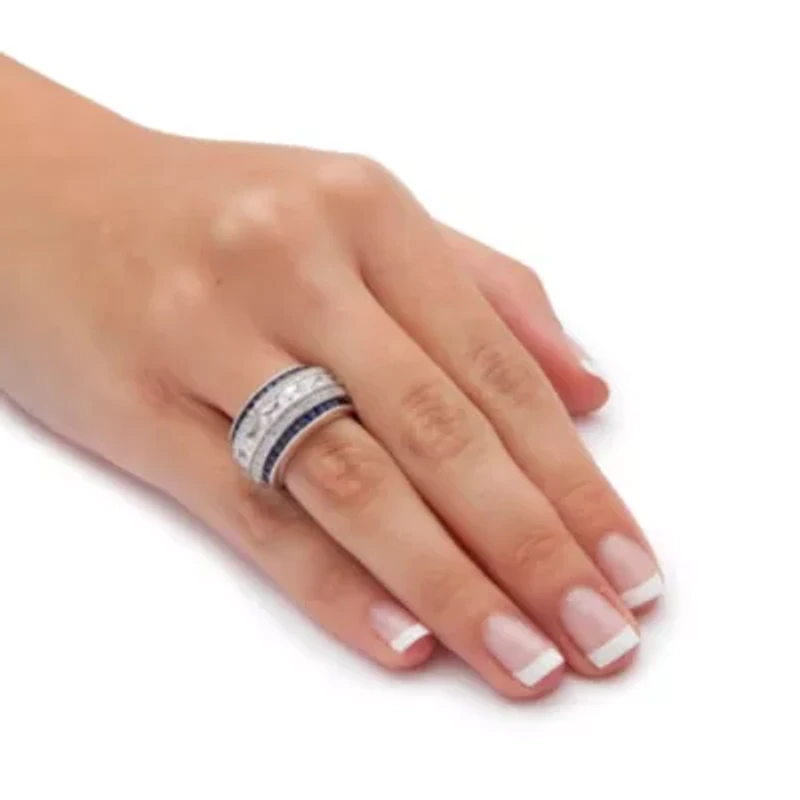 6.48 Cttw. Cubic Zirconia and Simulated Sapphire Platinum-plated Silver Ring