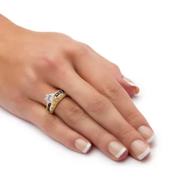 3.53 TCW Round Cubic Zirconia and Simulated Blue Sapphire Ring