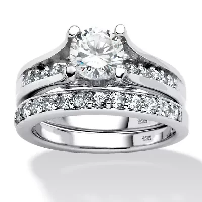 1.73 TCW Round CZ Two-Piece Bridal Set Platinum-plated Sterling Silver