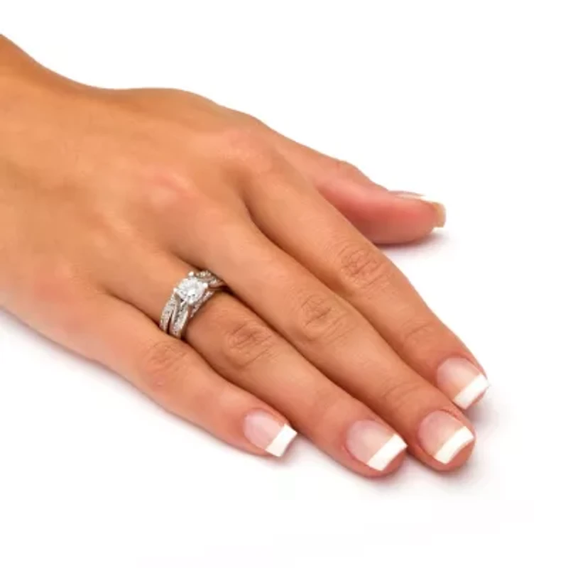 1.73 TCW Round CZ Two-Piece Bridal Set Platinum-plated Sterling Silver