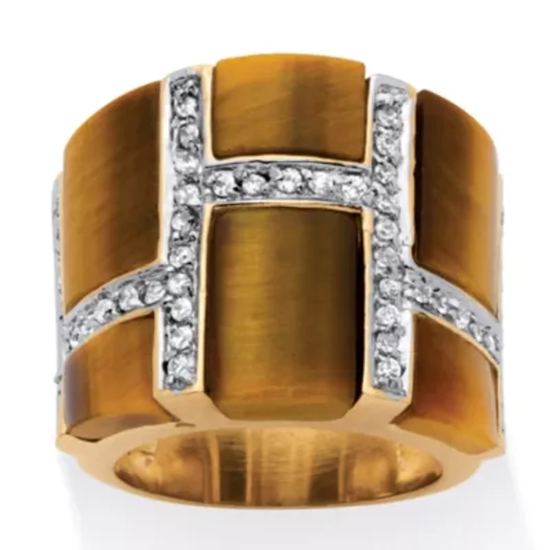 .46 TCW Emerald-Cut Tiger's Eye Cubic Zirconia Accent Gold-Plated Ring