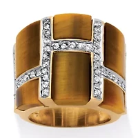 .46 TCW Emerald-Cut Tiger's Eye Cubic Zirconia Accent Gold-Plated Ring
