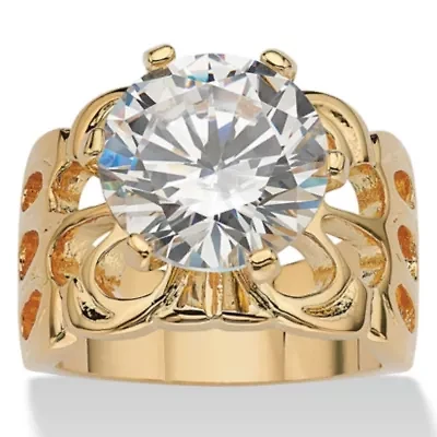 6 TCW Round Cubic Zirconia Gold-Plated Engagement Filigree Solitaire Ring