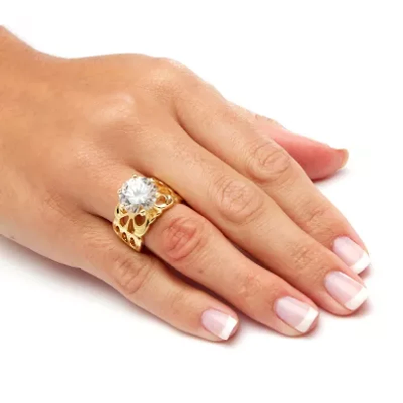 6 TCW Round Cubic Zirconia Gold-Plated Engagement Filigree Solitaire Ring