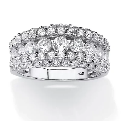 1.26 TCW Cubic Zirconia Triple Row Ring Platinum-plated Sterling Silver