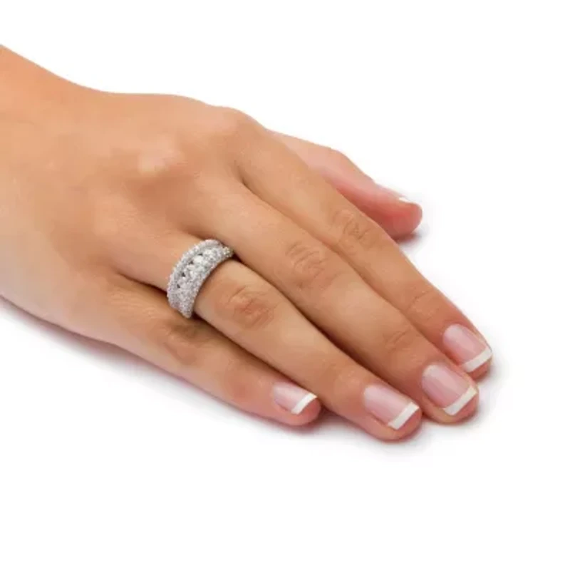 1.26 TCW Cubic Zirconia Triple Row Ring Platinum-plated Sterling Silver