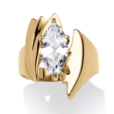 2.48 TCW Marquise-Cut Cubic Zirconia Angled Ring Gold Ion Plated