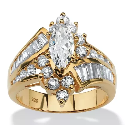 3.20 TCW Marquise-Cut Cubic Zirconia Ring Gold-Plated Sterling Silver