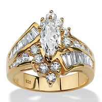 3.20 TCW Marquise-Cut Cubic Zirconia Ring Gold-Plated Sterling Silver