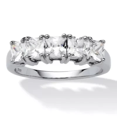 1.85 TCW Princess-Cut Cubic Zirconia Platinum-plated Silver Wedding Band
