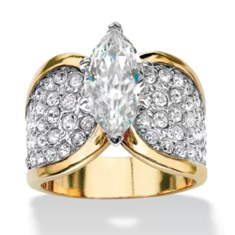2.48 TCW Marquise-Cut CZ & Crystal Gold-Plated Engagement Ring