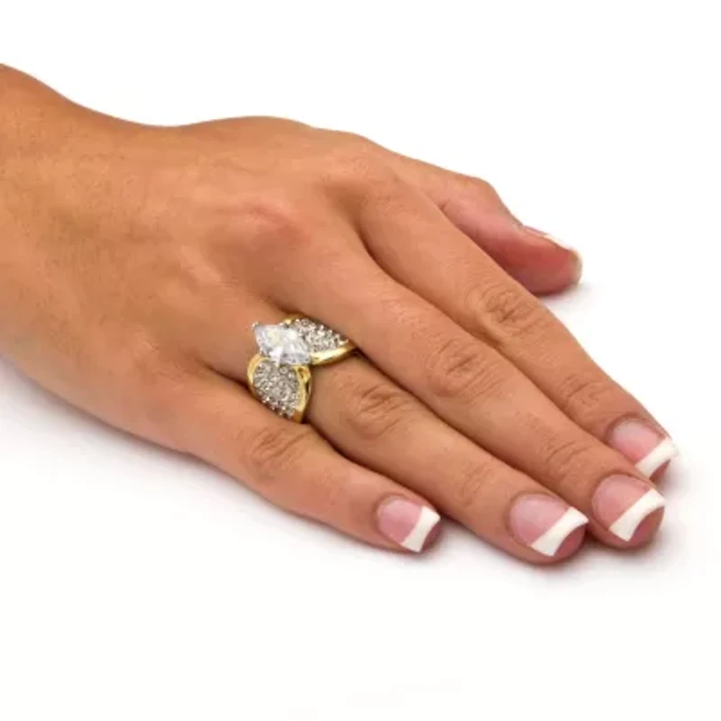 2.48 TCW Marquise-Cut CZ & Crystal Gold-Plated Engagement Ring