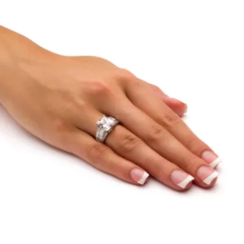 4.95 TCW Emerald-Cut Cubic Zirconia Ring Platinum-plated Sterling Silver