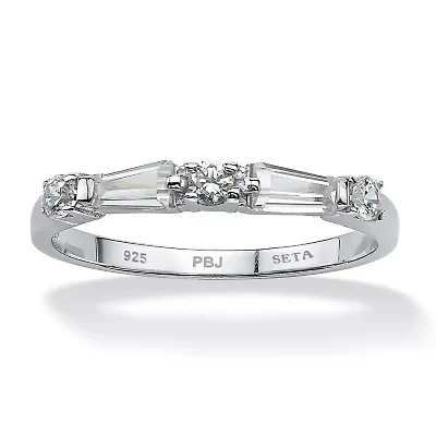 .98 TCW Round and Baguette Cubic Zirconia Ring .925 Sterling Silver