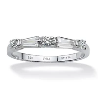 .98 TCW Round and Baguette Cubic Zirconia Ring .925 Sterling Silver