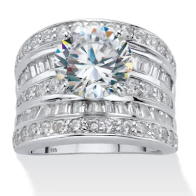 7.15 TCW CZ Multi-Row Engagement Ring Platinum-plated Sterling Silver