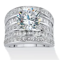 7.15 TCW CZ Multi-Row Engagement Ring Platinum-plated Sterling Silver