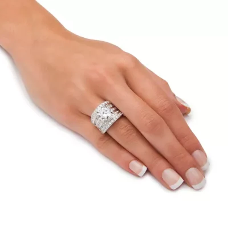 7.15 TCW CZ Multi-Row Engagement Ring Platinum-plated Sterling Silver