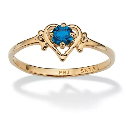 Simulated Birthstone Heart Ring Gold-Plated
