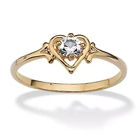 Simulated Birthstone Heart Ring Gold-Plated