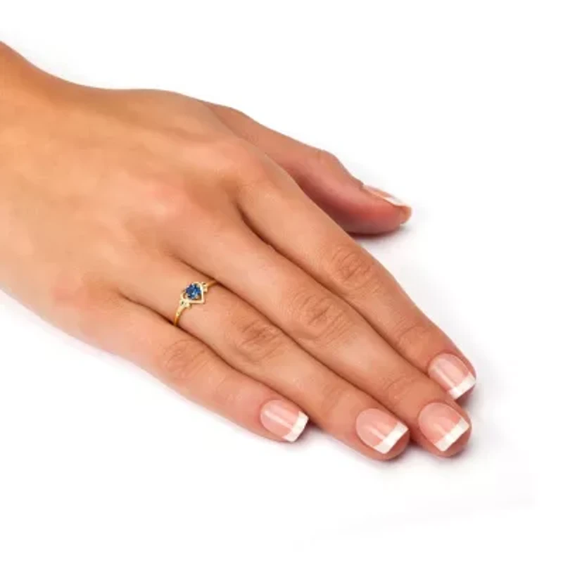 Simulated Birthstone Heart Ring Gold-Plated