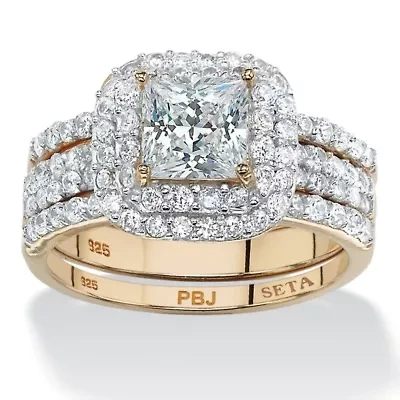 2.37 TCW Cubic Zirconia Bridal Set Gold-Plated Sterling Silver