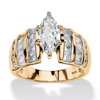 3.87 TCW Marquise-Cut Cubic Zirconia Ring 14k Gold-plated Sterling Silver