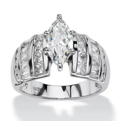 3.87 TCW Marquise-Cut Cubic Zirconia Ring Platinum-plated Sterling Silver