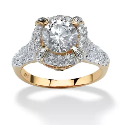 2.96 TCW Round Cubic Zirconia Ring 14k Yellow Gold-plated Sterling Silver