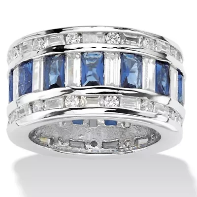 10.44 Cttw Cubic Zirconia and Simulated Blue Sapphire Silvertone Eternity Band