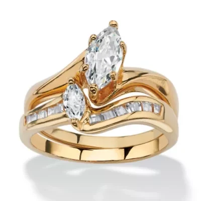 1.38 TCW Marquise-Cut Cubic Zirconia Bridal Ring Set Gold-Plated