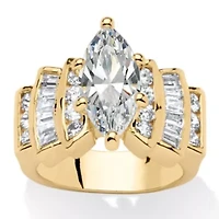 3.63 Cttw. Marquise-Cut Cubic Zirconia Yellow Gold-Plated Ring