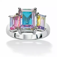 5.60 Cttw. Emerald-Cut Aurora Borealis Cubic Zirconia Sterling Silver Ring