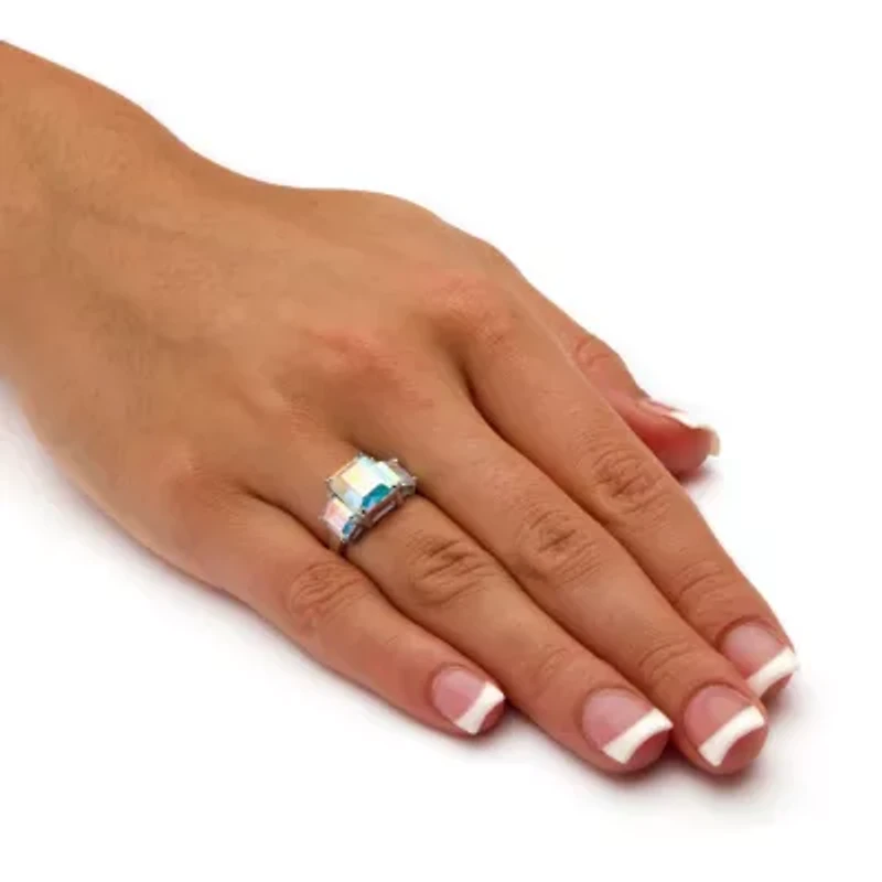 5.60 Cttw. Emerald-Cut Aurora Borealis Cubic Zirconia Sterling Silver Ring