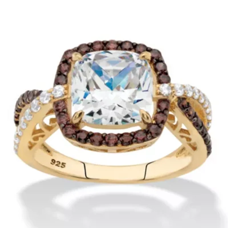 2.94 Cttw 14k Gold-plated Silver Brown and White Cubic Zirconia Halo Ring
