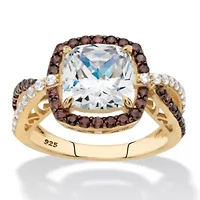 2.94 Cttw 14k Gold-plated Silver Brown and White Cubic Zirconia Halo Ring