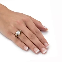 2.94 Cttw 14k Gold-plated Silver Brown and White Cubic Zirconia Halo Ring