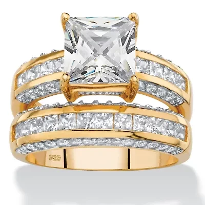 3.31 TCW CZ 14k Gold-plated Sterling Silver 2-Piece Channel-Set Bridal Ring Set
