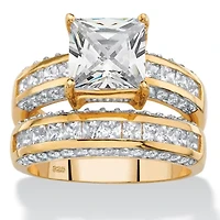 3.31 TCW CZ 14k Gold-plated Sterling Silver 2-Piece Channel-Set Bridal Ring Set