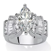 3.63 TCW Marquise-Cut Cubic Zirconia Silvertone Step Top Engagement Ring
