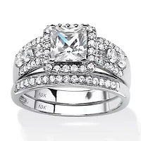 1.84 TCW Princess-Cut Cubic Zirconia 2-Piece Halo Bridal Set 10k White Gold