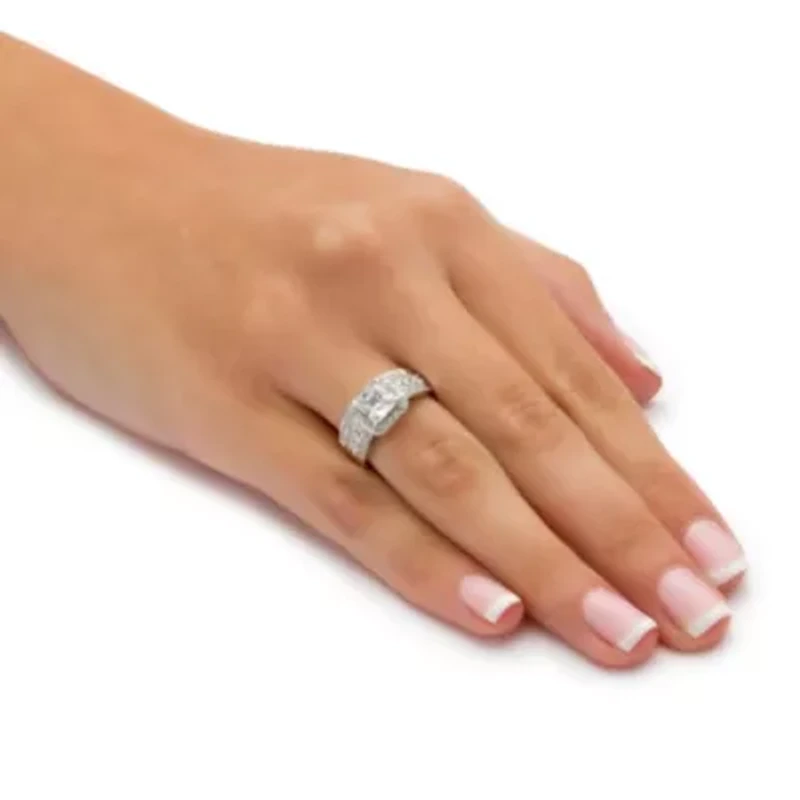 1.84 TCW Princess-Cut Cubic Zirconia 2-Piece Halo Bridal Set 10k White Gold