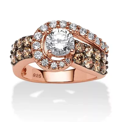 2.49 TCW Round CZ and Brown Ring Rose Gold-plated Sterling Silver