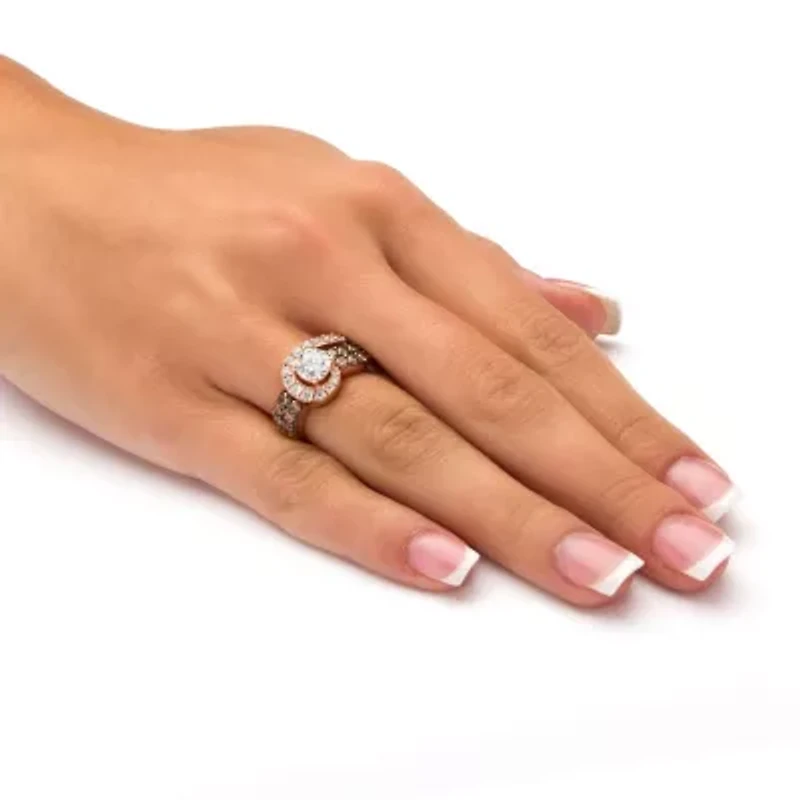 2.49 TCW Round CZ and Brown Ring Rose Gold-plated Sterling Silver