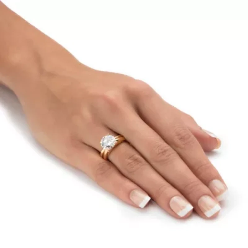 3 Cttw Round Cubic Zirconia 14k Gold-plated Silver Solitaire Wedding Ring Set