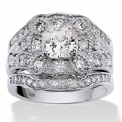 2.22 TCW CZ 3-Piece Bridal Set Platinum-plated Sterling Silver