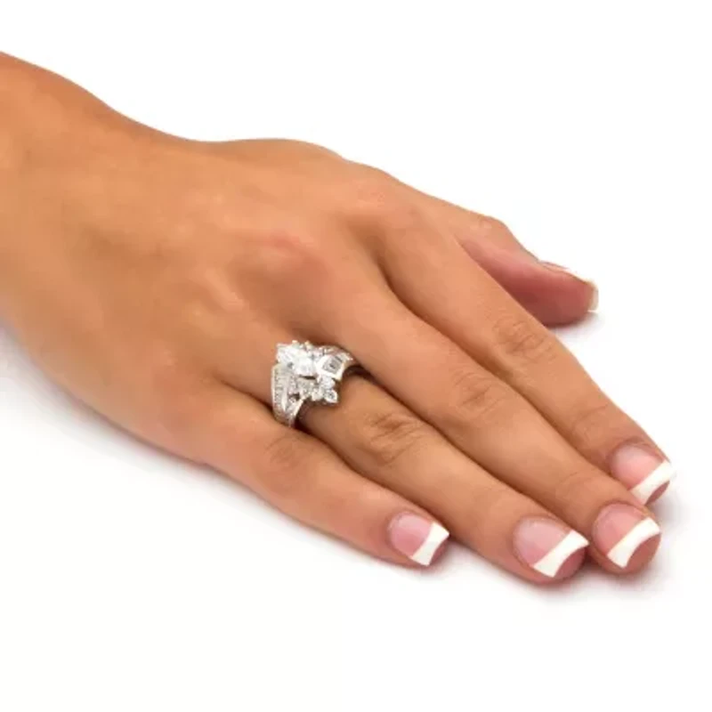 3.20 TCW Marquise-Cut Cubic Zirconia Platinum-Plated Engagement Anniversary Ring